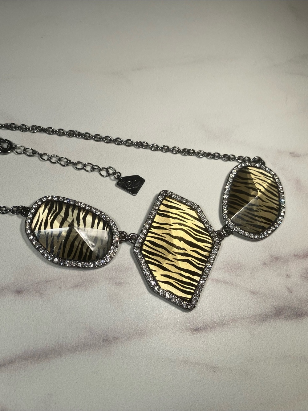 Zebra inspired “Wild Sripes“ necklace hematite with cubic zirconia highlights
